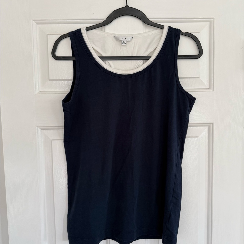 CAbi Navy and White Trim Tank Top